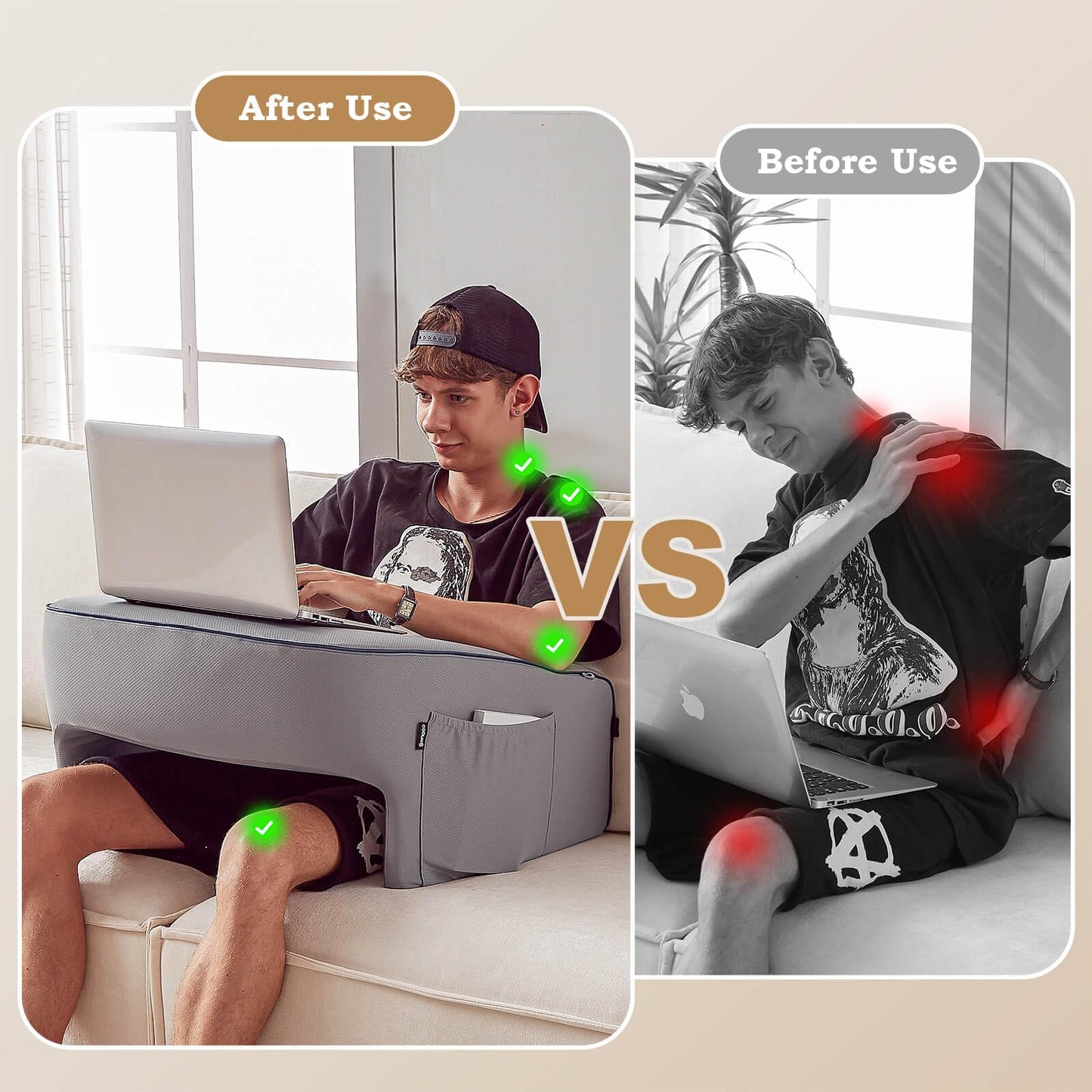 cooloo8 Lap Desk for Adults, Gaming Pillow, Reading Pillow, Lap Desk, Laptop Desk Pillow, Couch Reading Pillow, Memory Foam Bed Rest Pillow for Reading, Laptop Stand for Bed(Grey)