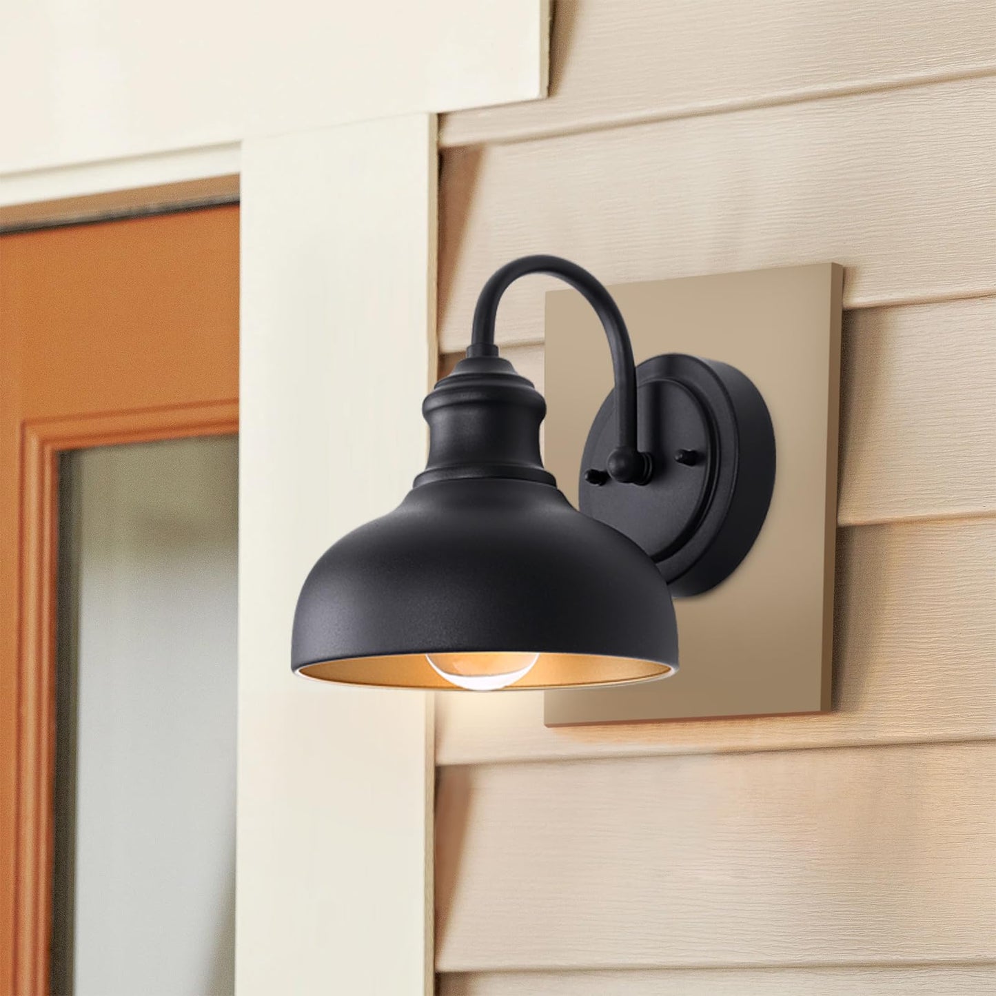 GOALPLUS Black Outdoor Gooseneck Lighting for Barn 7 Inch Farmhouse Exterior Light Fixtures with Wall Mount, Small Porch Light with Brass Interior, Outside Gooseneck Wall Sconce for House Garage Patio