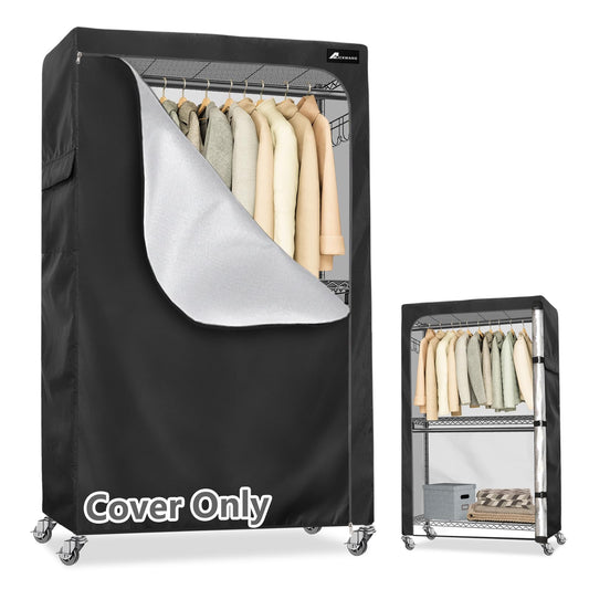 Alickwang Garment Rack Cover,Heavy Duty 600D Dustproof Waterproof Clothing Rack Cover with Zipper - Clothing Rack Covers for 45"W x 17.7"D x 80.3"H Metal Racks （Cover Only)