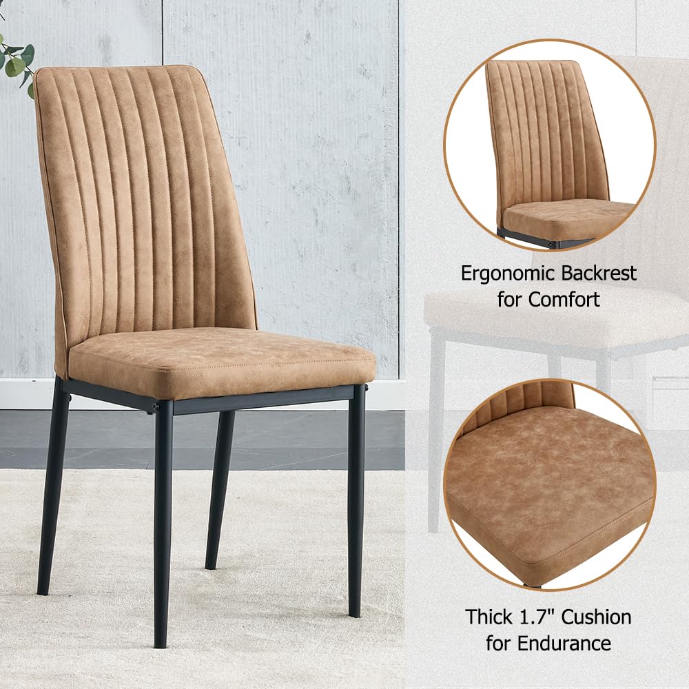 Btikita Dining Table Chairs Set for 4, Modern Rectangular Dining Room Table Set PU Leather Upholstered Dining Chairs 55" Dinner Table Set for Kitchen, Dining Room (Dining Table Set for 4, Brown)