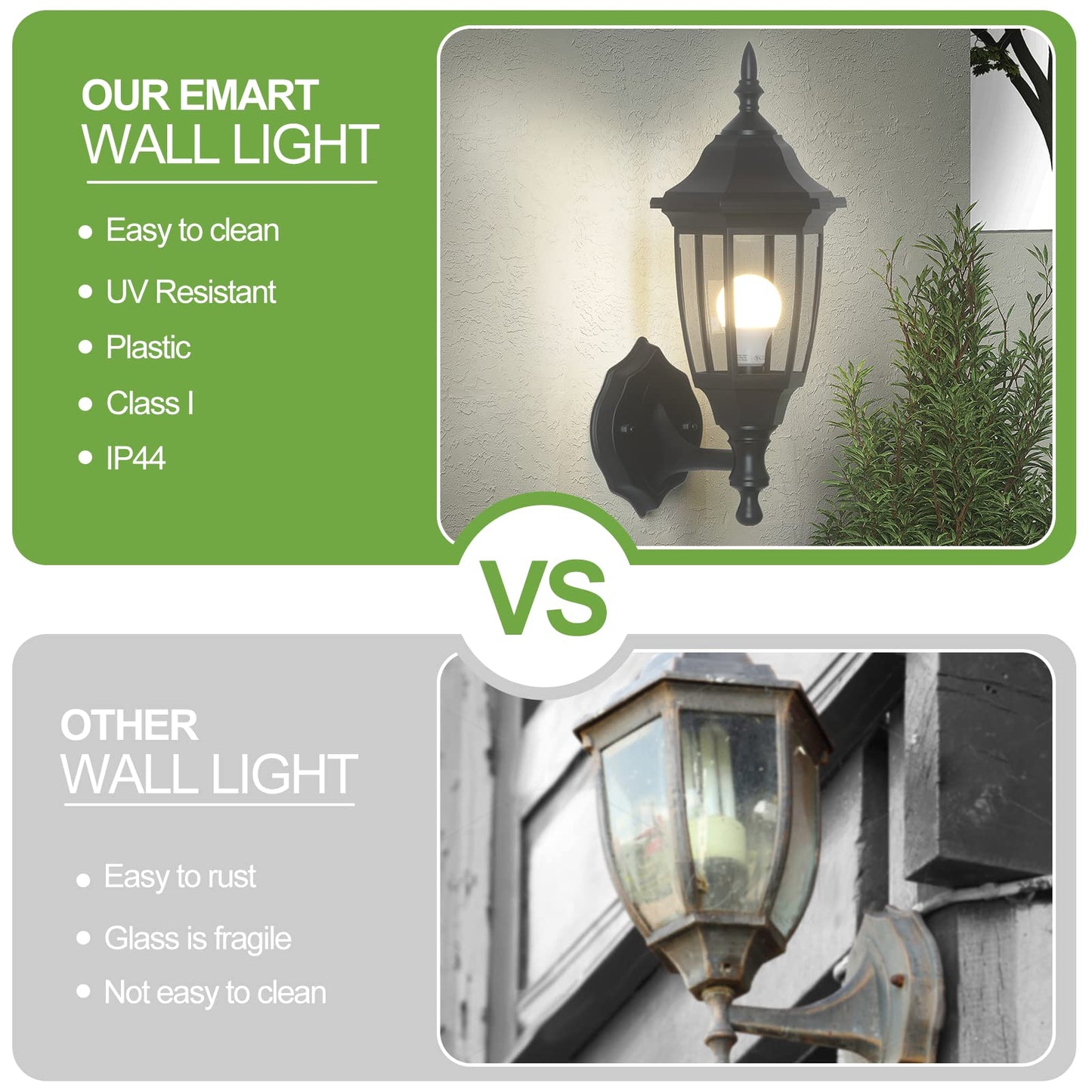 EMART Outdoor Porch Sconce LED Exterior Wall Light Fixtures, Special Handling Anti-Corrosion Plastic Material, Waterproof Security Lamp for Garage, Front Door, House - 2 Pack, Black (Bulb Included)