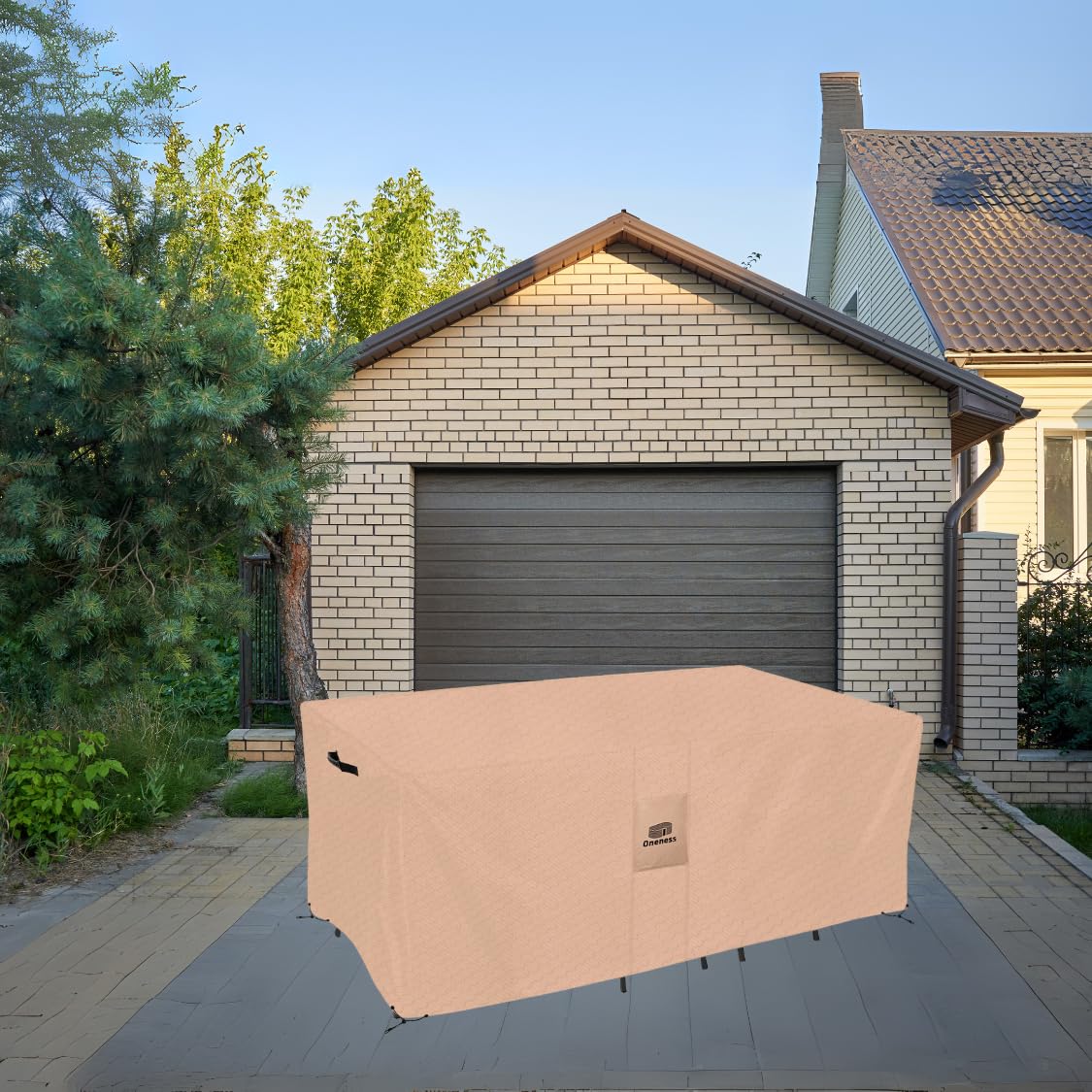 ONENESS Heavy Duty Square Rectangular Patio Table Cover - 74" W x 47" D x 29" H Waterproof Patio Furniture Cover, UV-Resistant Outdoor Dining Table Protector