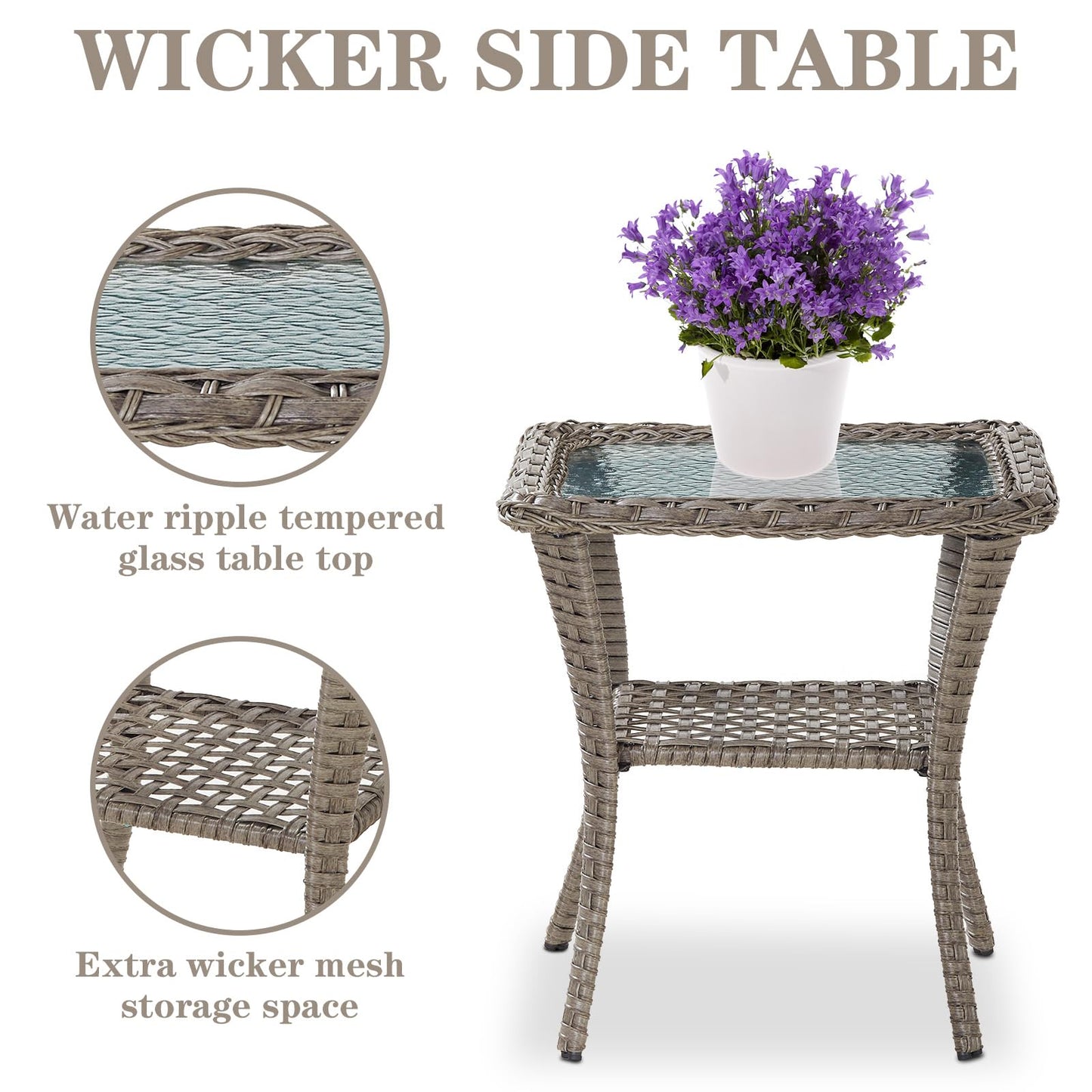 Belord Patio Rocking Chairs Wicker Set - Outdoor Rocking Chairs Set of 2 with Side Table, 3 Piece Patio Rocker Furniture Set with Water-Resistant Cushions for Balcony Porch Backyard