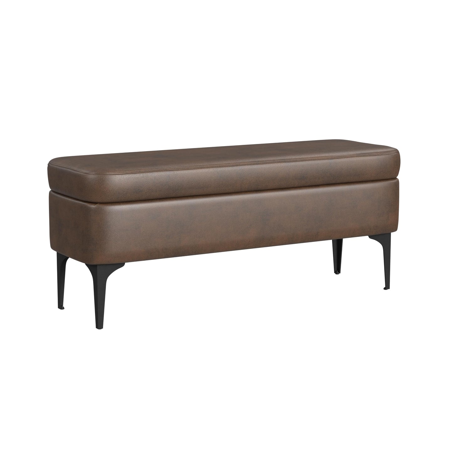 HomePop Upholstered Storage Bench with Metal Leg Home Décor|Bench with Storage for Living Room & Entryway - Brown Faux Leather