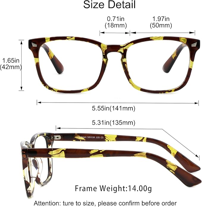 YEIN Bifocal Reading Glasses with Blue Light Blocking Lenses, Bifocal Reader for Women and Men, Vintage Square frame with Spring Hinge (+0.00/+1.50 magnification)