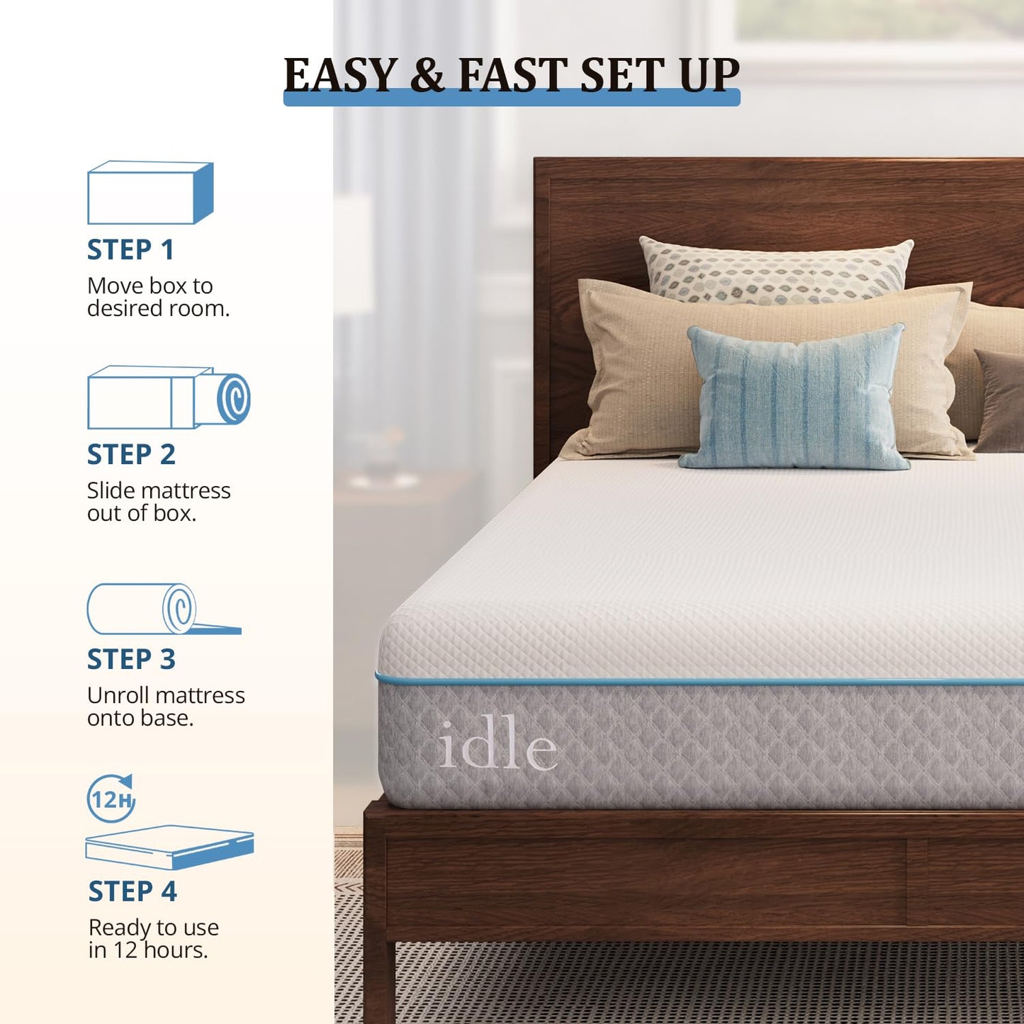 EGOHOME Queen Mattress 12 Inch Cooling Memory Foam, Fiberglass Free, Mattress Bed in a Box for Back Pain Relief, Medium Firm, CertiPUR-US Certified, 60”x80”x12”, White