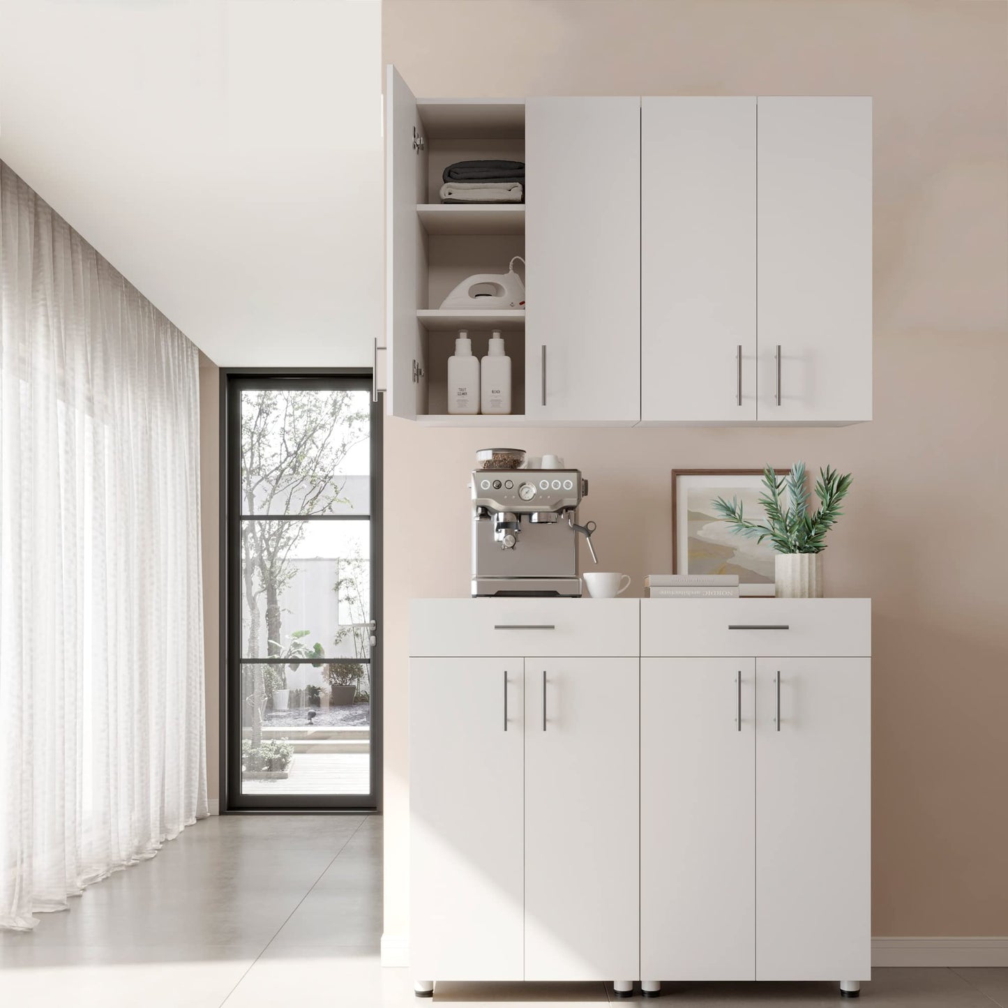 Dumekko Kitchen Wall Cabinets, 24" W x 16" D x 33" H Garage Wall Cabinet with 2 Adjustable Shelves and 2 Doors, Over The Toilet Storage Cabinet for Bathroom, Kitchen, Cupboard, White