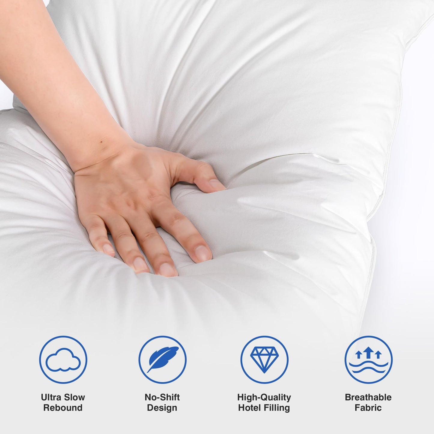 zibroges Goose Feather Pillow Queen Size Set of 2 - Down Hotel Bed Pillows for Sleeping, Soft 600 Thread Count Cotton Cover, Fluffy Support Surround Fill Polyester for Back, Stomach, Side Sleepers