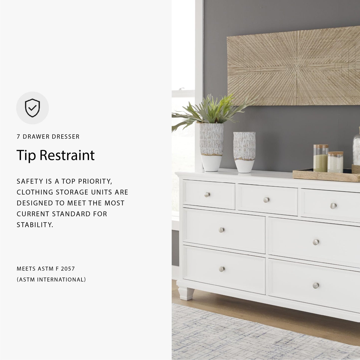 Signature Design by Ashley Fortman Casual 9 Drawer Dresser for Bedroom, White