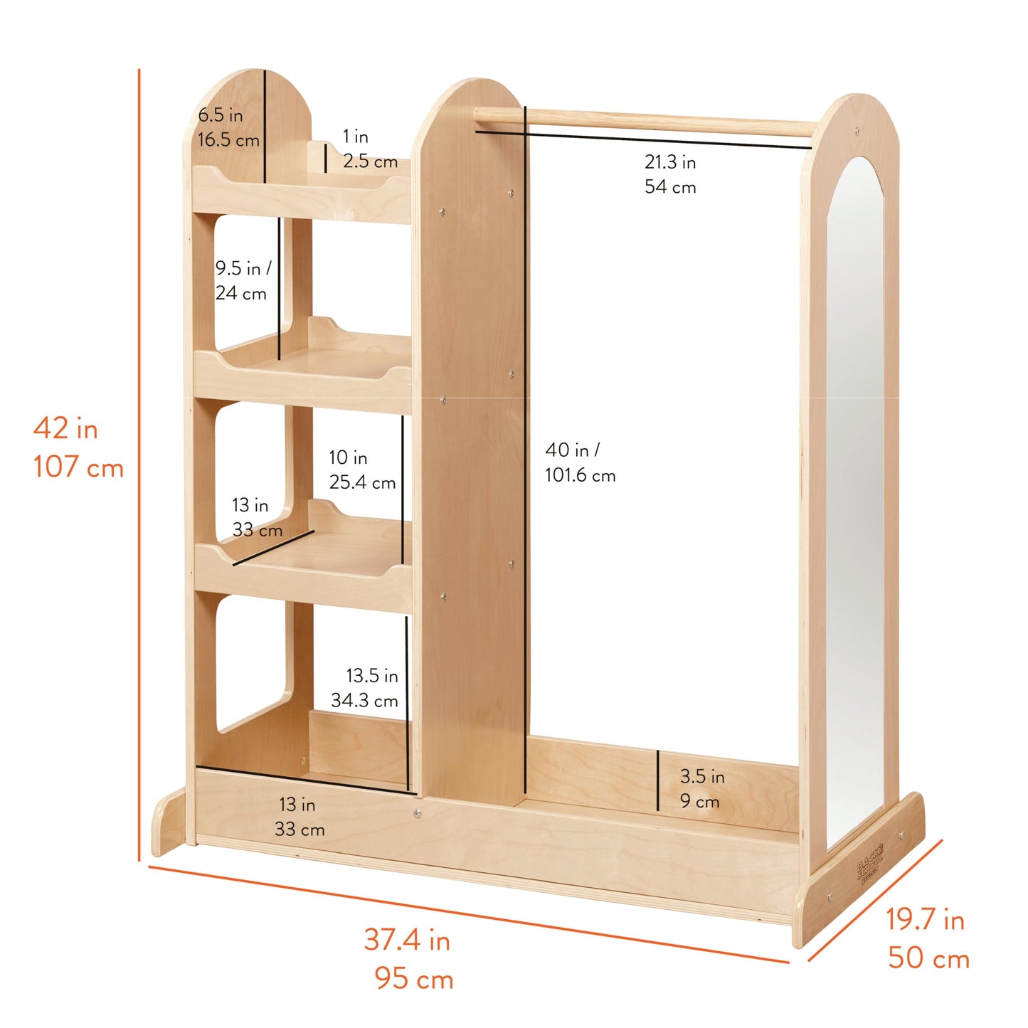 Back2School Express Double-Sided Dress-Up Center with Mirror, Clothes Rack, Natural