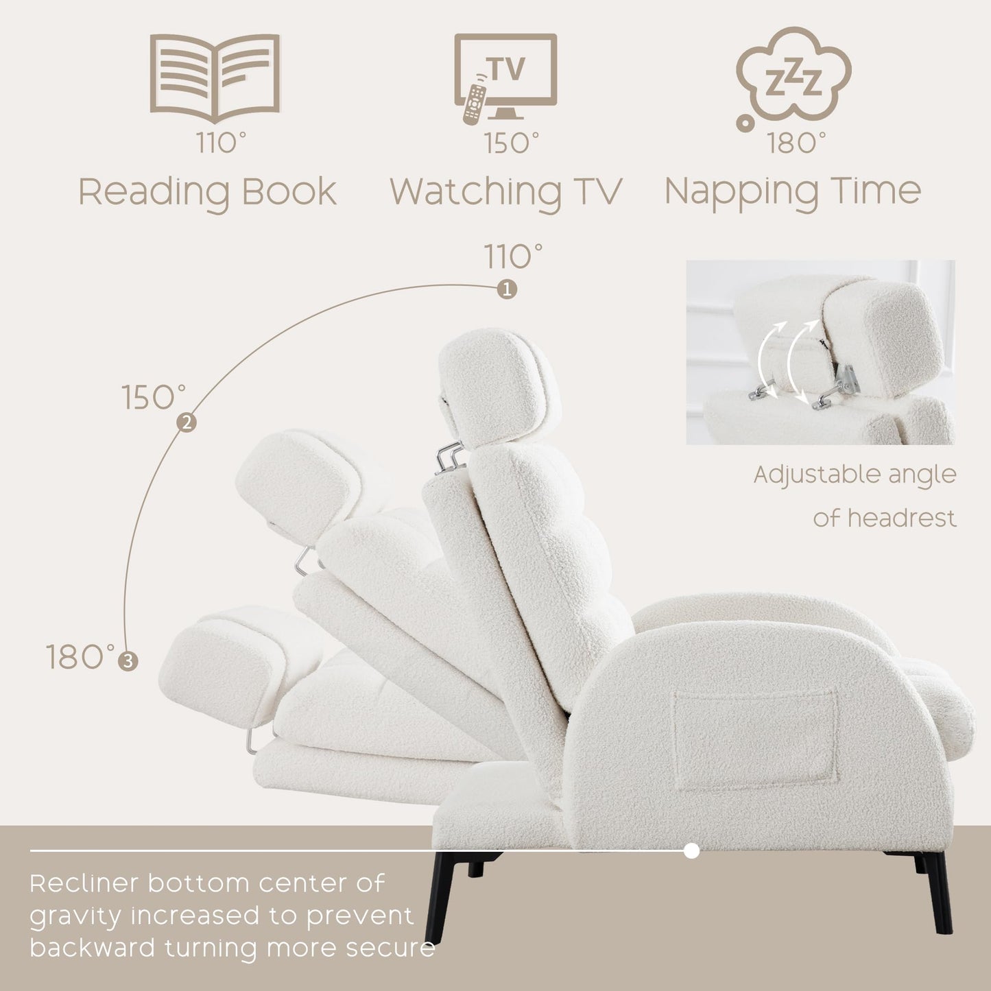 YUUIJOAA Accent Chair with Ottoman - Reading Chair and Storage Ottoman Set Comfy Velvet Lounge Arm Chair with Adjustable Backrest Cozy Reclining Sofa for Living Room Bedroom White