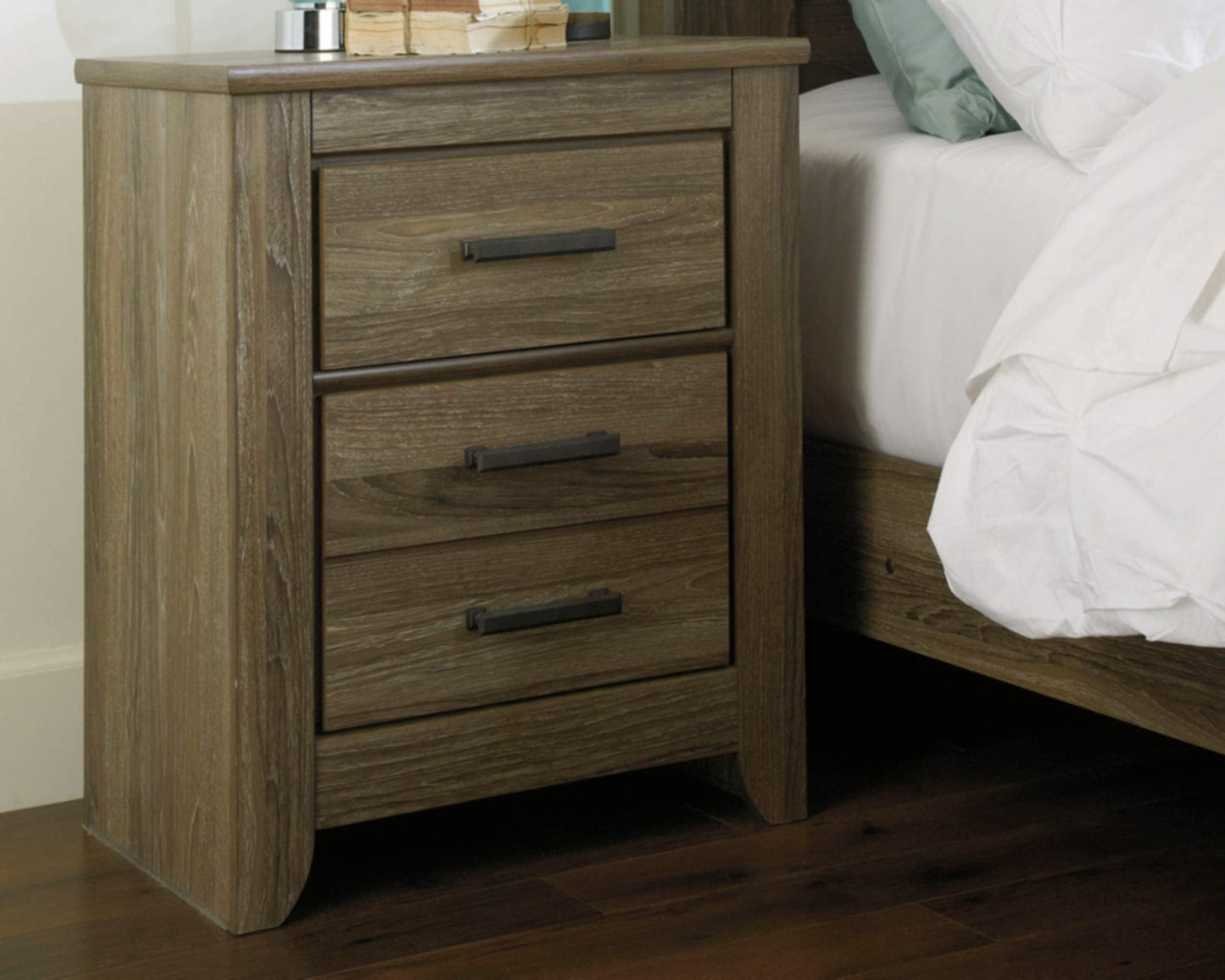 Signature Design by Ashley Zelen Rustic Contemporary 2 Drawer Nightstand, 29.45" Tall, Warm Gray