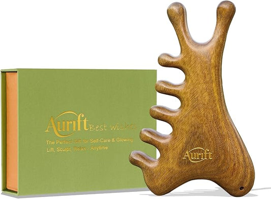 4-in-1 Gua Sha Tool for Face & Body, Natural Green Sandalwood – Lymphatic Drainage, Jaw Lifting & Nose Sculpting, Head Massage Comb for Stress Relief, Home Office Self Care Gifts for Mom Girl Friend