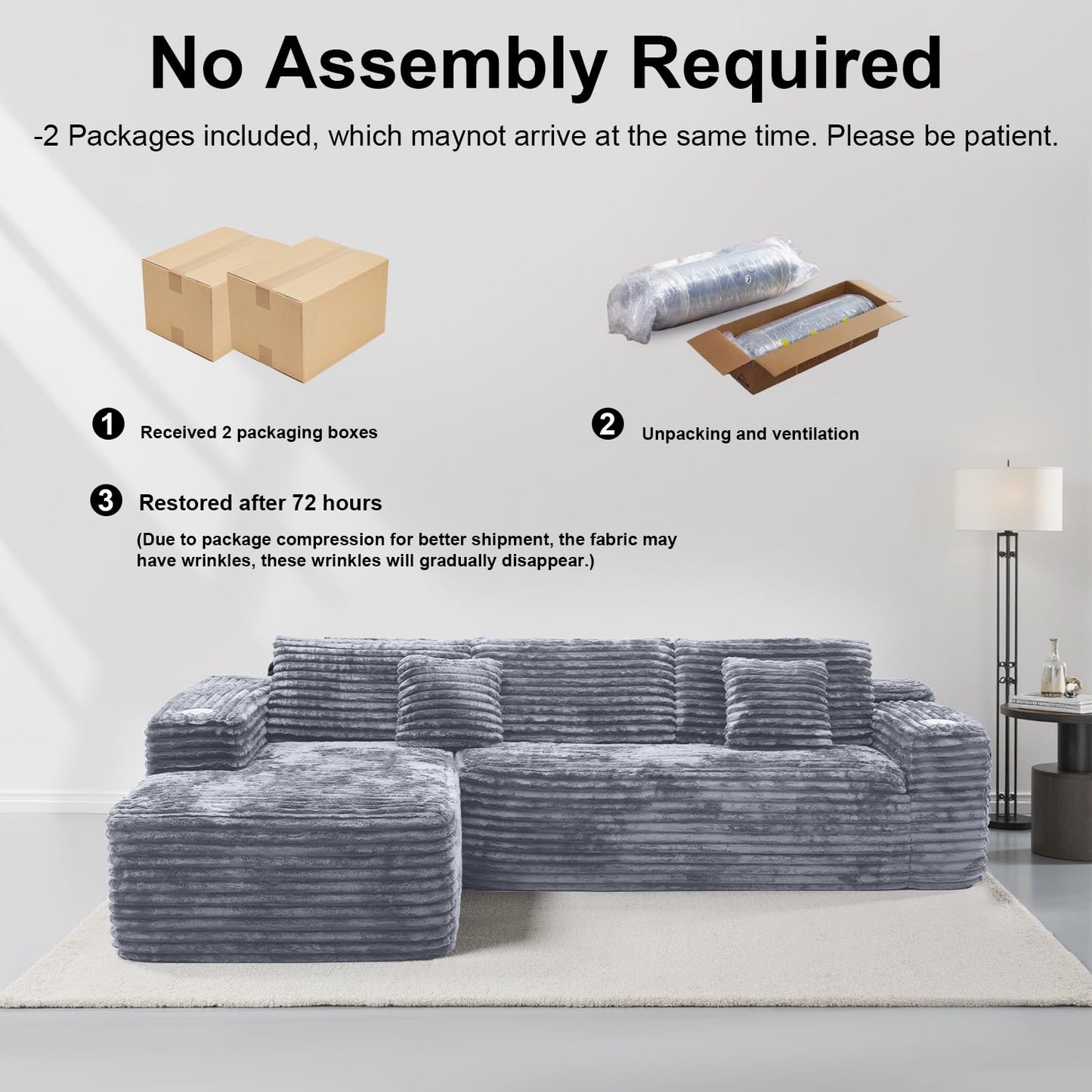 Cloud Sectional Couch with L-Shape Chaise, Modern Modular Sofa with Deep Seat, Built-in Cup Holder & Storage Pocket for Living Room Bedroom, No Assembly Required (Light Gray, Right Facing Chaise)