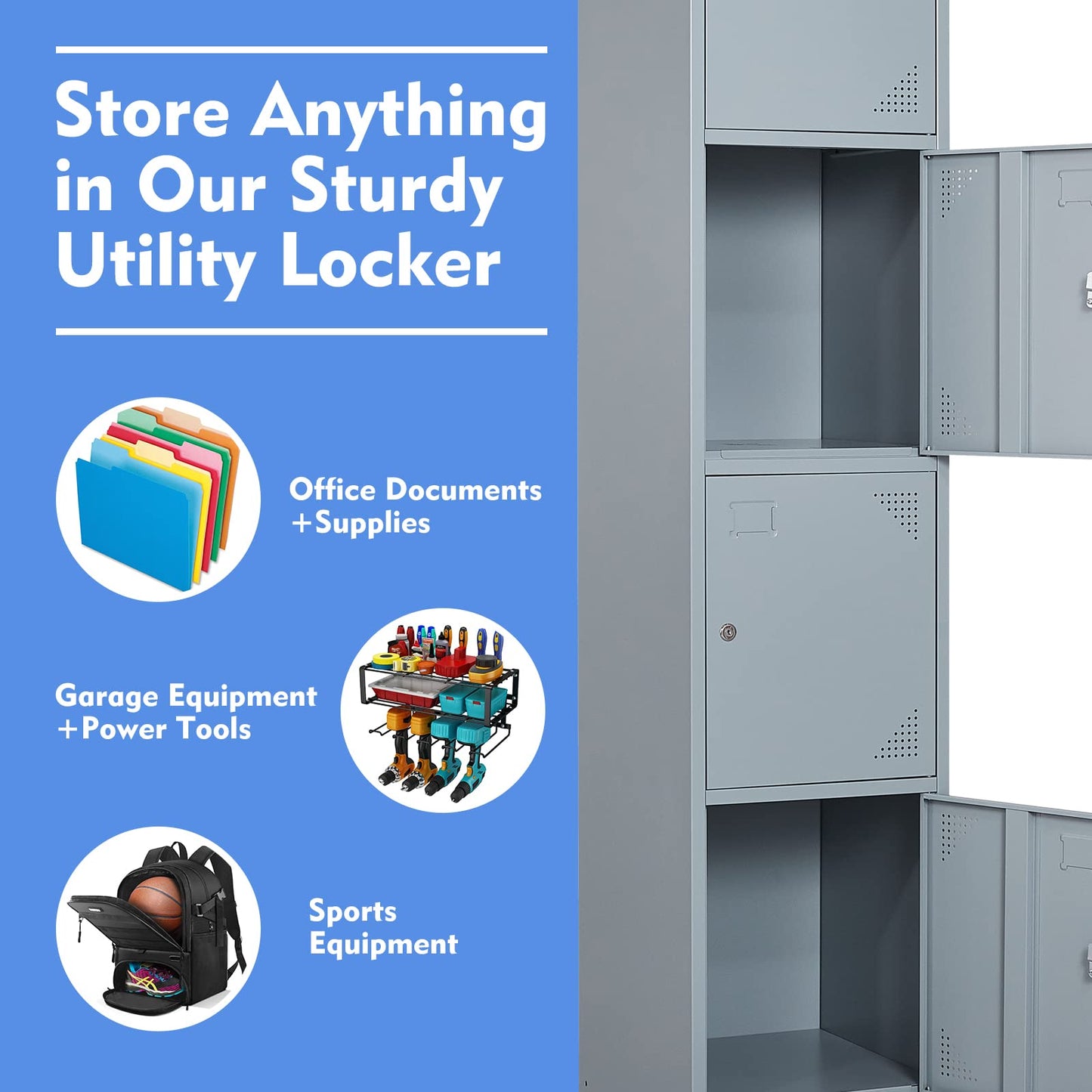 Yizosh Metal Locker for Gym, School, Office, 71" Metal Storage Locker Cabinets for Employees, Students Steel Lockers Four Tier with 4 Doors (Grey)