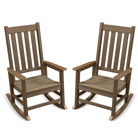 ACUEL Outdoor Rocking Chair Set of 2, HDPE Oversized Patio Rocking Chairs, Weather Resistant, 350lbs Heavy Duty Porch Rocker with High Back for Backyard, Fire Pit, Garden and Indoor (Bright Brown)