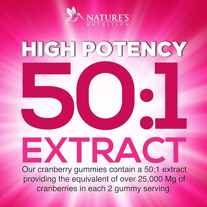 Cranberry Supplement Gummies + Vitamin C - Made with 25,000mg 50:1 Cranberry Extract to Help Cleanse and Protect The Urinary Tract, Nature's Chewable Cranberry Pills for Women, Non-GMO - 60 Gummies