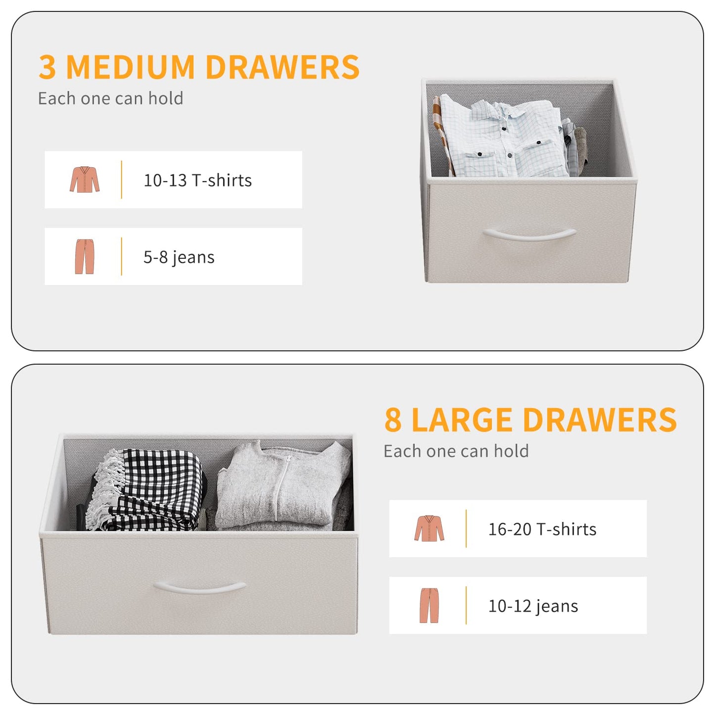 LIVEHOM 11 Drawer Fabric Storage Dresser for Bedroom Organization, Chest of Drawers with Deep Shelves, Side Pockets & Hooks, Sturdy Steel Frame & Wood Top, Baby/Kids Closet Organizer Unit