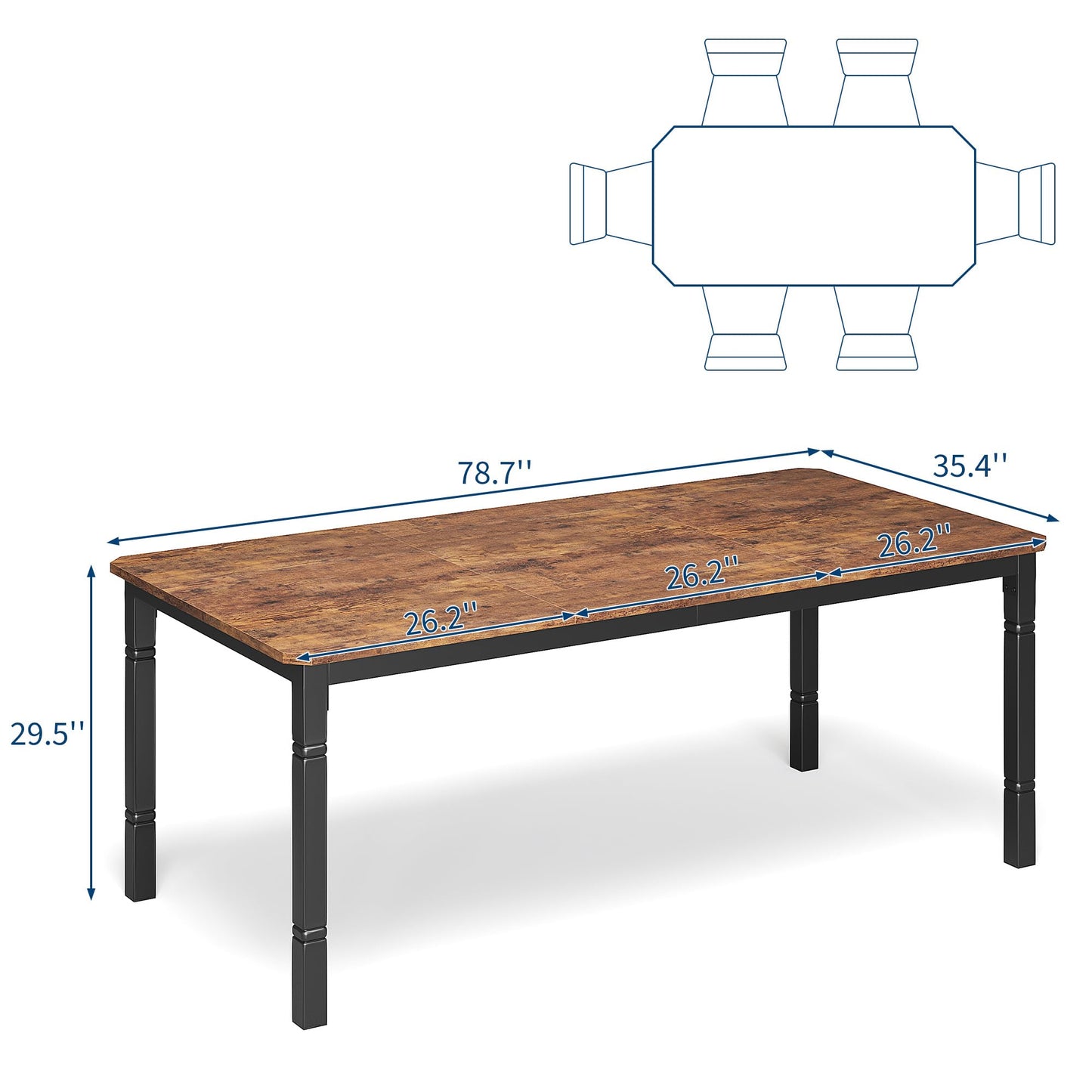 GAOMON Dining Table for 6-8 People - 78.7" Farmhouse Rustic Industrial Kitchen Table with Sturdy Metal Frame & Chamfered Corners, Wood Tabletop for Dining Room, Breakfast Nook, Small Space
