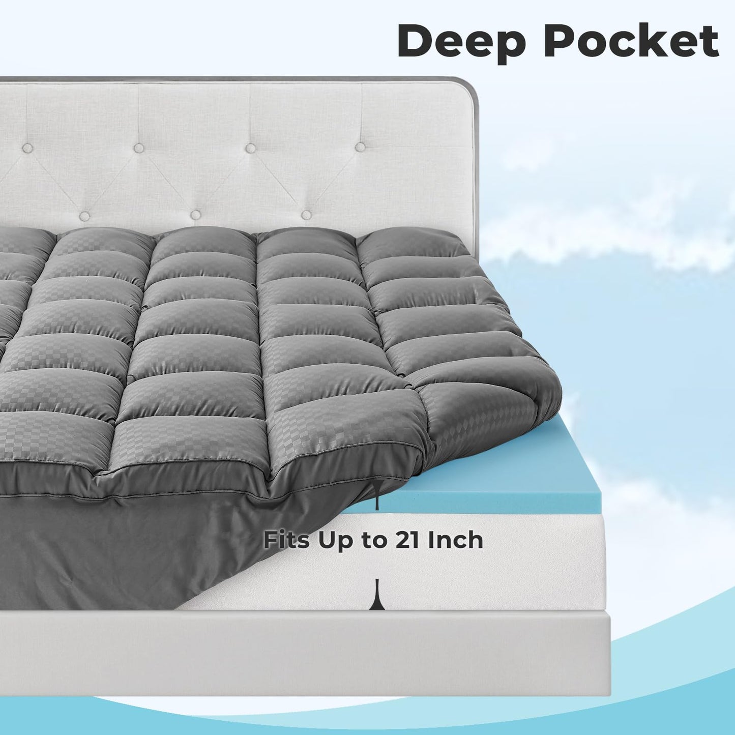 OLANLY Dual-Layer 4 Inch Queen Size Memory Foam Mattress Topper for Back Pain, 2 Inch Cooling Pillow Top Mattress Pad Cover and 2 Inch Gel Memory Foam Topper, Deep Elastic Pocket, Grey