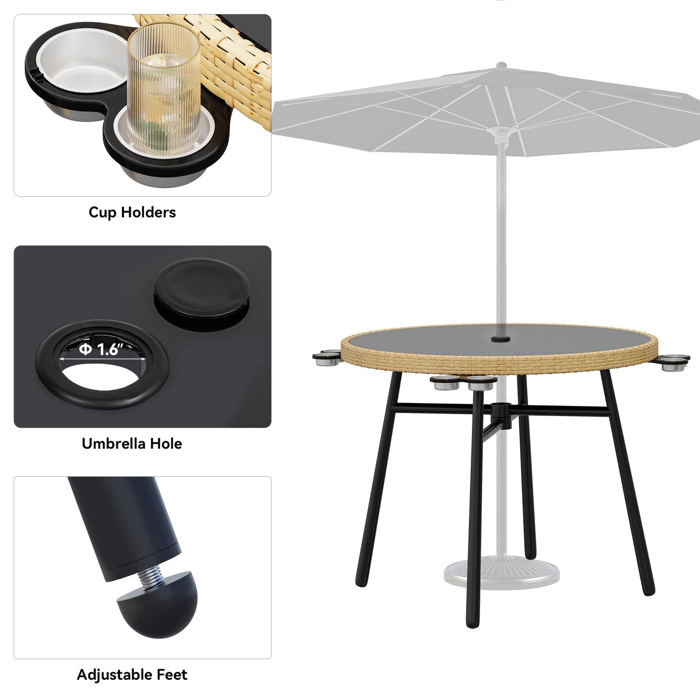YITAHOME 6 Piece Patio Dining Set w/10ft Umbrella, 4-Person Outdoor Dining Set w/Tempered Glass Tabletop & 4 Dining Chairs, Outdoor Patio Dining Set for Deck Lawn Porch
