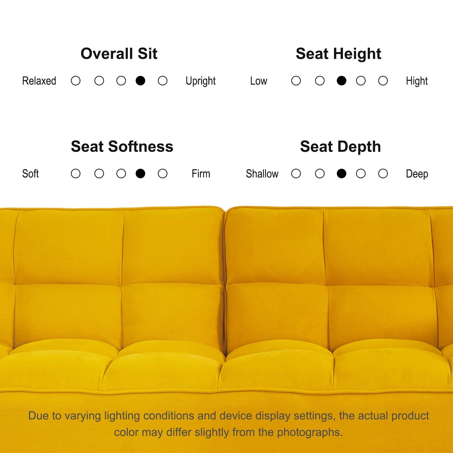 liuyouhom Convertible Futon Sofa Bed, Sleeper Couch Bed with Adjustable Backrests, Linen 3 Seater Small Couches for Small Spaces, Living Room, Bedroom(Yellow, 75")