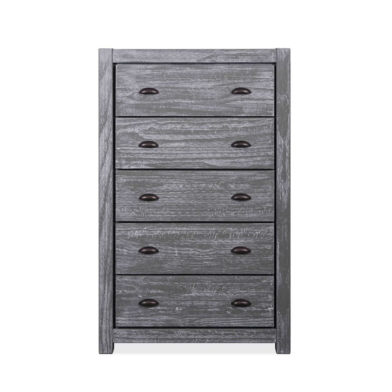 Grain Wood Furniture Montauk 5-Drawer Chest, Solid Wood with a Rustic Grey Finish