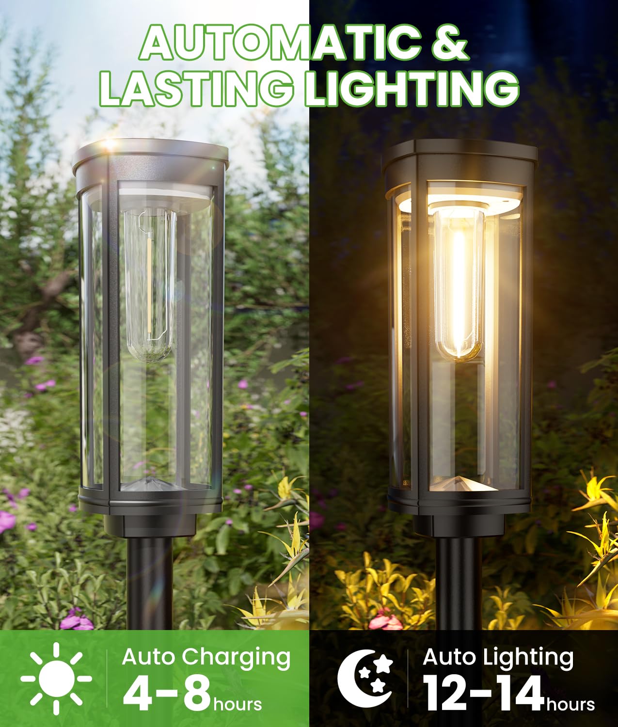 BITPOTT Bright Solar Lights Outdoor 6 Pack, Solar Pathway Lights Waterproof IP65, Auto On/Off Walkway Landscape Lighting, Long Lasting Outdoor Light for Walkway Landscape Path Yard Lawn Patio Decor
