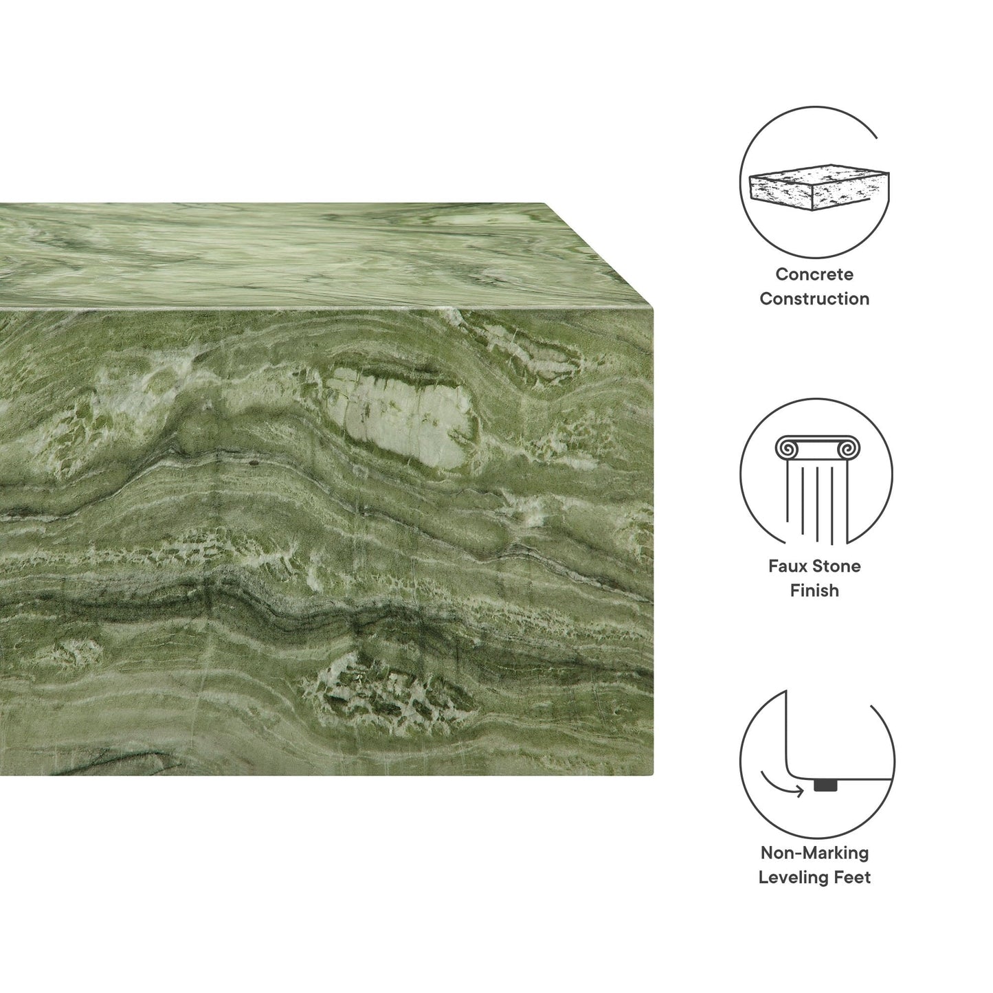 Coffee Side Table, Green, Faux Stone Concrete, Outdoor Patio Balcony Cafe Bistro Garden Hospitality Restaurant, Modern Contemporary, HB37587