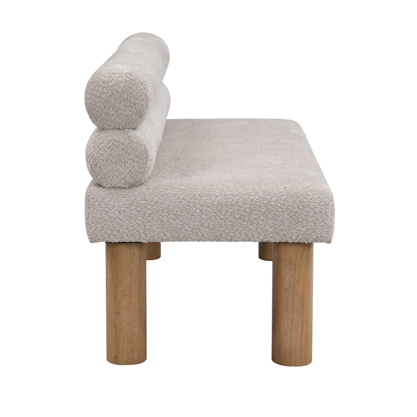GDFStudio Upholstered Boucle Dining Bench with Backrest Farmhouse Entryway Bench with Rubber Wood Legs Long Indoor Bench for Bedroom Living Room End of Bed Dining Room Seating, Light Grey