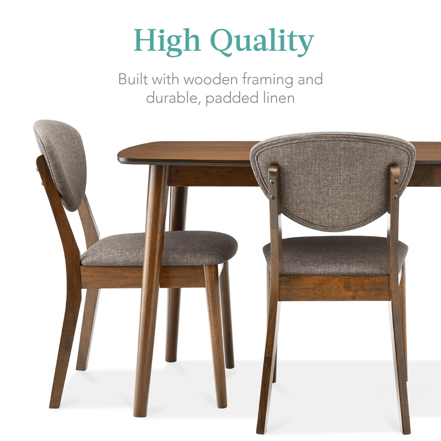 Best Choice Products 5-Piece Dining Set, Compact Mid-Century Modern Table & Chair Set for Home, Apartment w/ 4 Chairs, Padded Seats & Backrests, Wooden Frame - Walnut/Light Gray