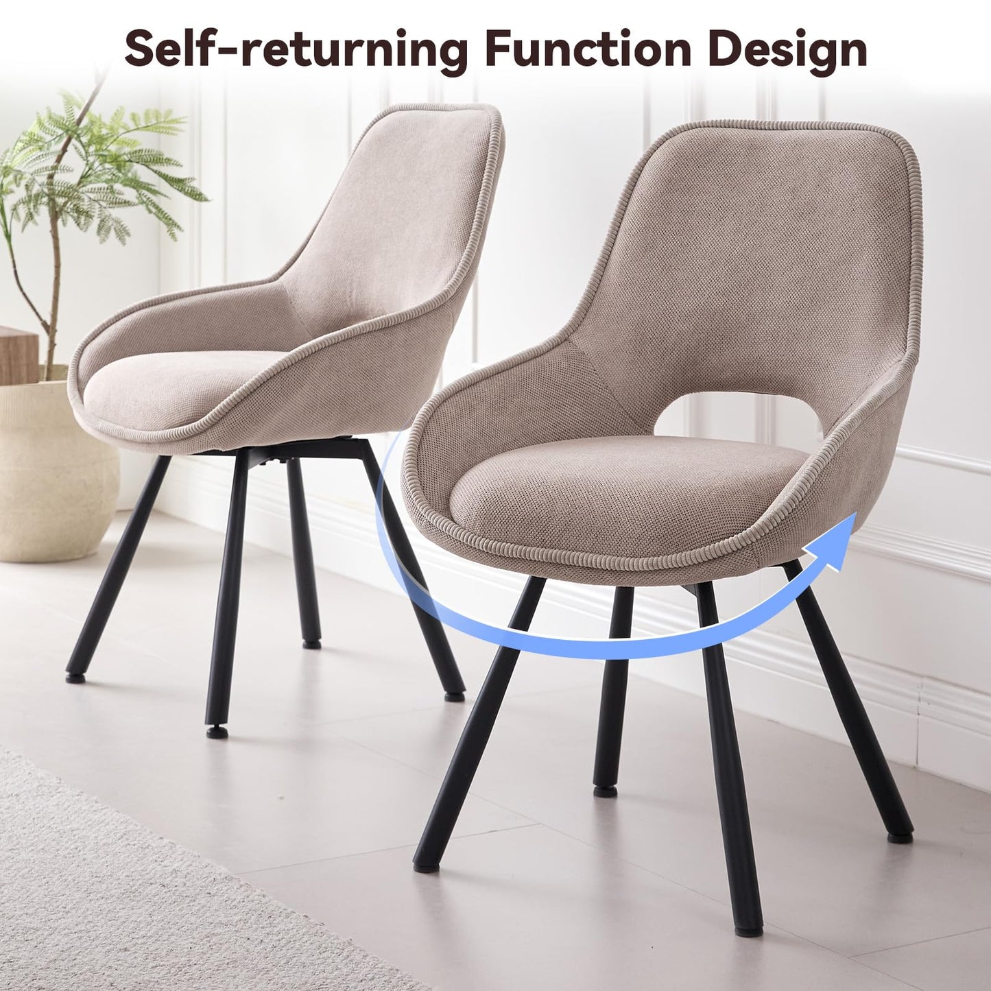 Lecafur HL 47" Round Dining Room Table Set for 4, [Fanned Base] [1.38" Thick Top] Wood Kitchen Table with 4 Swivel Dining Chairs