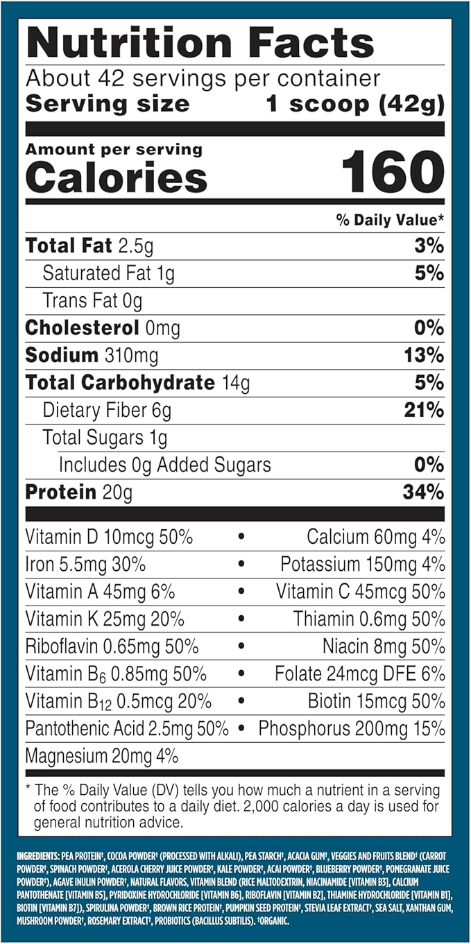 Vega Organic All-in-One Vegan Protein Powder, Chocolate - Superfood Ingredients, Vitamins for Immunity Support, Keto Friendly, Pea Protein for Women & Men, 61.8 Oz (Packaging May Vary)