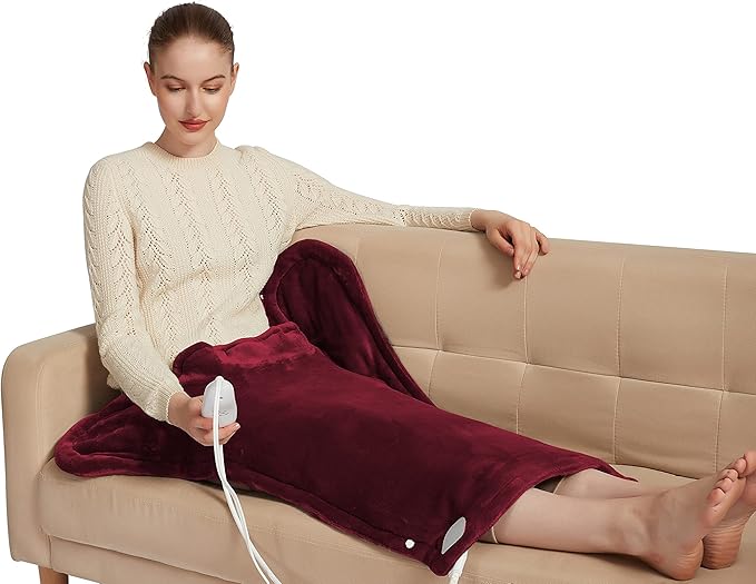 Ambershine 26"x35" XXXL King Size Neck& Shoulder& Back Heating Pad with 12 Temperature Settings& 4 Auto-Off Countdown Timers, Pain Relief for Back/Neck/Shoulder, Christmas Gift for mom dad (Red)