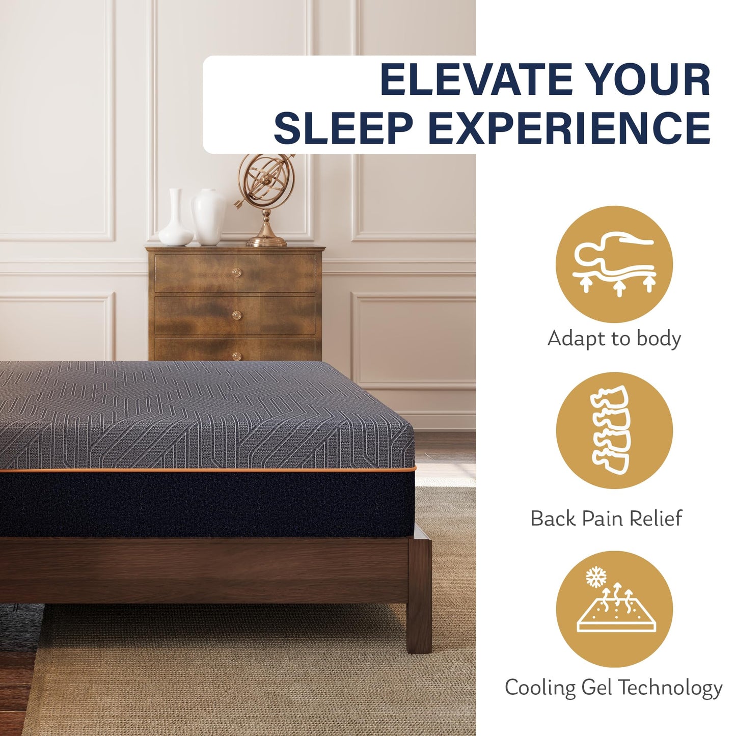 EGOHOME 12 Inch Queen Mattress, Copper Gel Cooling Memory Foam for Back Pain Relief, Therapeutic Bed in a Box, Foam Made in USA, CertiPUR-US Certified, 60x80x12 Black