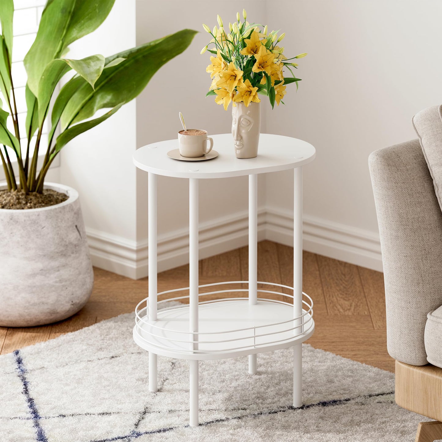 DGSANDGO Small Round Side Table,Bedside Table with Storage,Morden Round Nightstand,Samll Side Table for Living Room,Bathroom,Bedroom, Nursery, Laundry, White