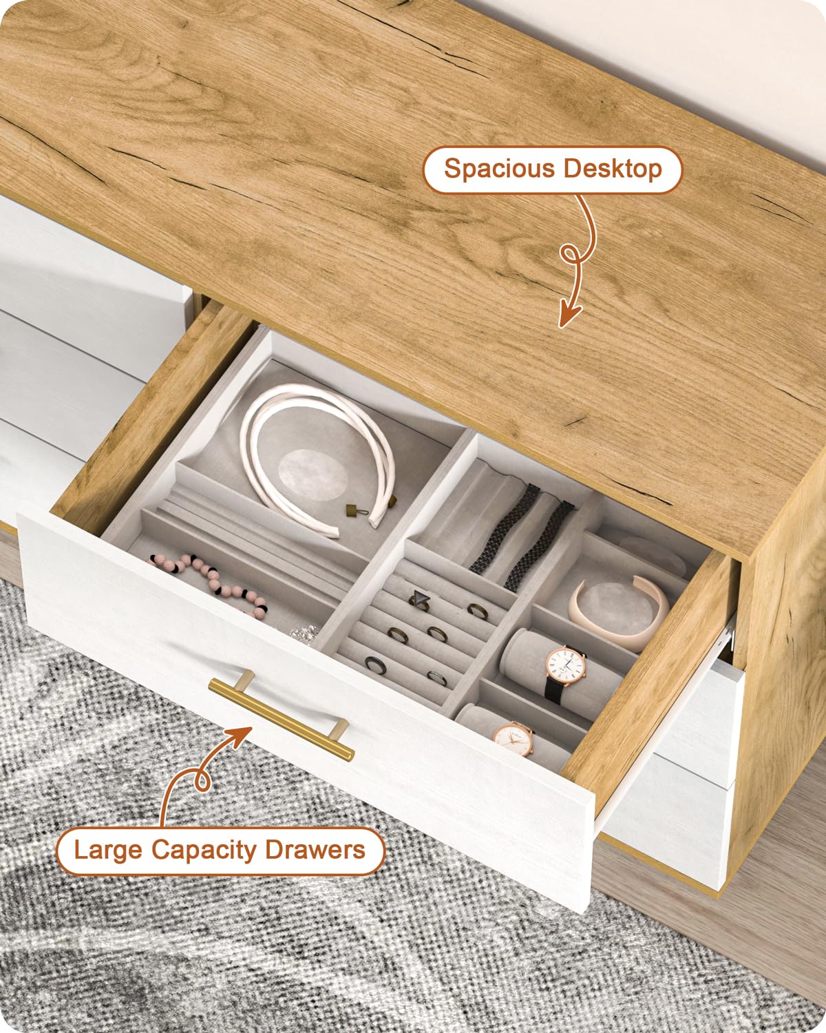 ALINE FURNITURE 6 Drawer Dresser, 48" Wide White Dresser Chest, Solid Pine Wood Dressers for Bedroom