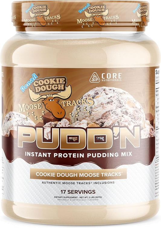 Core Nutritionals Pudd'n, Instant Protein Pudding Mix, Authentic Moose Tracks Food Inclusions, 20G Protein, 17 Servings (Cookie Dough Moose Tracks, 2 lb)