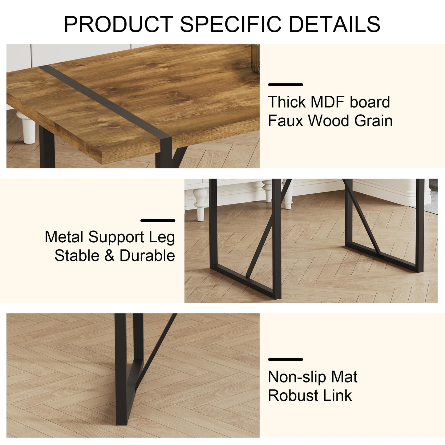 MUUOKY Dining Table Set for 4, Modern 55'' Dark Wood Dining Table and Fabric Dining Chairs Set of 4,Table and Chairs Set of 4,Ideal for Kitchen Dining Room