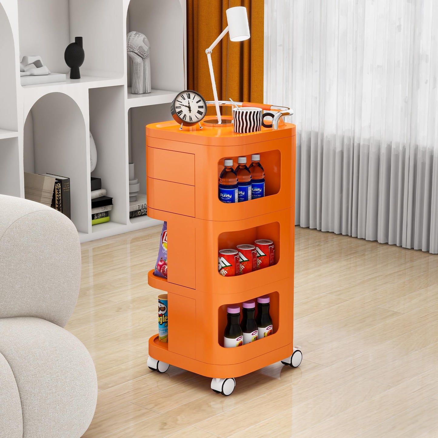 Edospaen Nightstand End Table Sofa Side Table Bedside Storage Organizer Cart with Drawers & Wheels, Multipurpose Portable Utility Cart Snack Storage Cart Trolley Cart