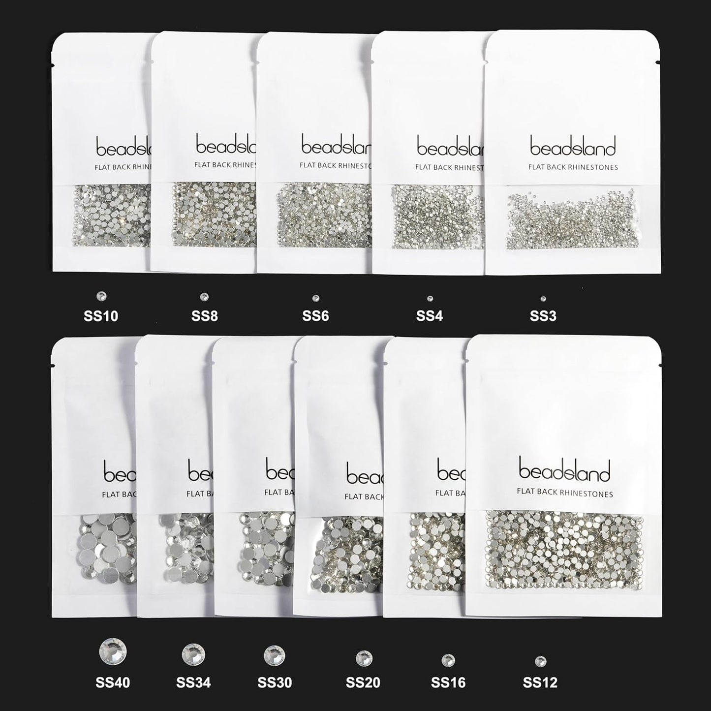 Beadsland Flat Back Crystal Rhinestones Round Gems for Nail Art and Craft Glue Fix,Silver Hematite (3.8-4.0mm) SS16/1440pcs
