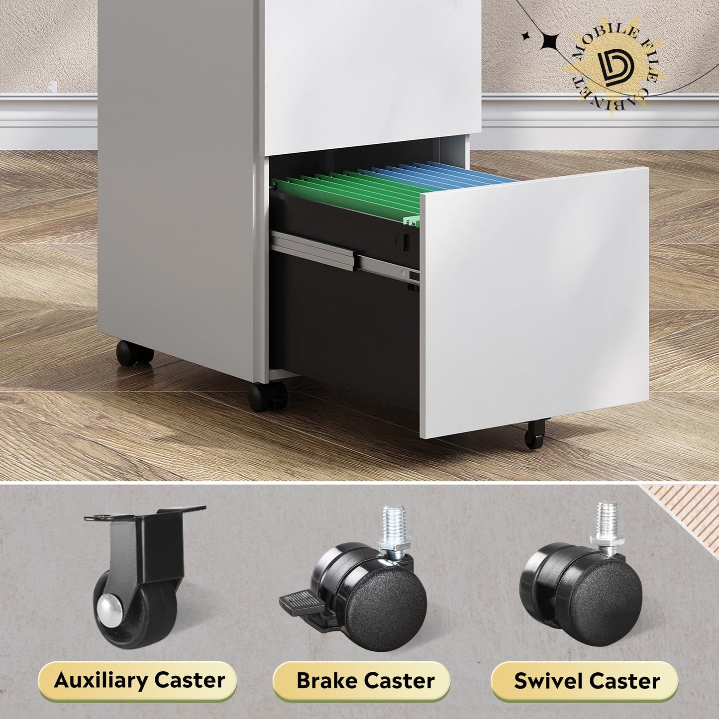 DEVAISE 2-Drawer Rolling File Cabinet with Lock, Metal Filing Cabinet for Home Office, Fully Assembled Under Desk, White
