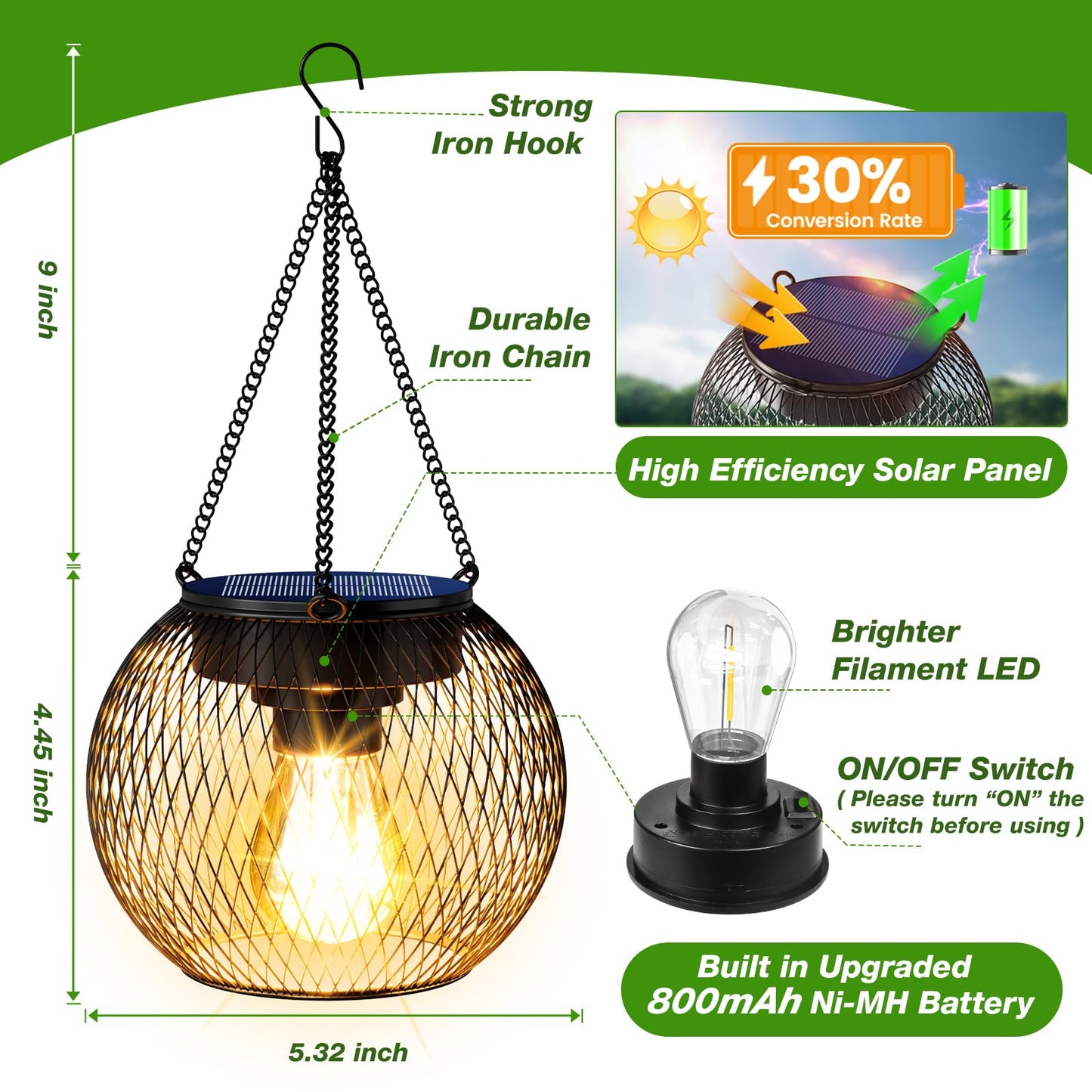 TANCUZO Solar Lanterns Outdoor Waterproof 4 Pack, Upgraded Metal Solar Hanging Lights with Hooks & Auto On/Off, Brighter Warm Outdoor Hanging Lantern Lighting for Porch Garden Yard Pathway Decor