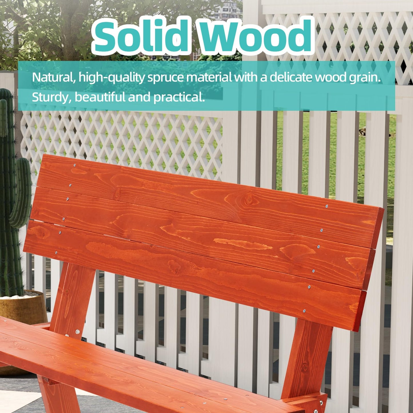 ECOTOUGE Wood Picnic Table Bench Set, All-Weather Patio 2-in-1 Convertible Dining Benches w/Heavy Duty Wooden Frame for 6-8 Adults, 5 Feet, Red