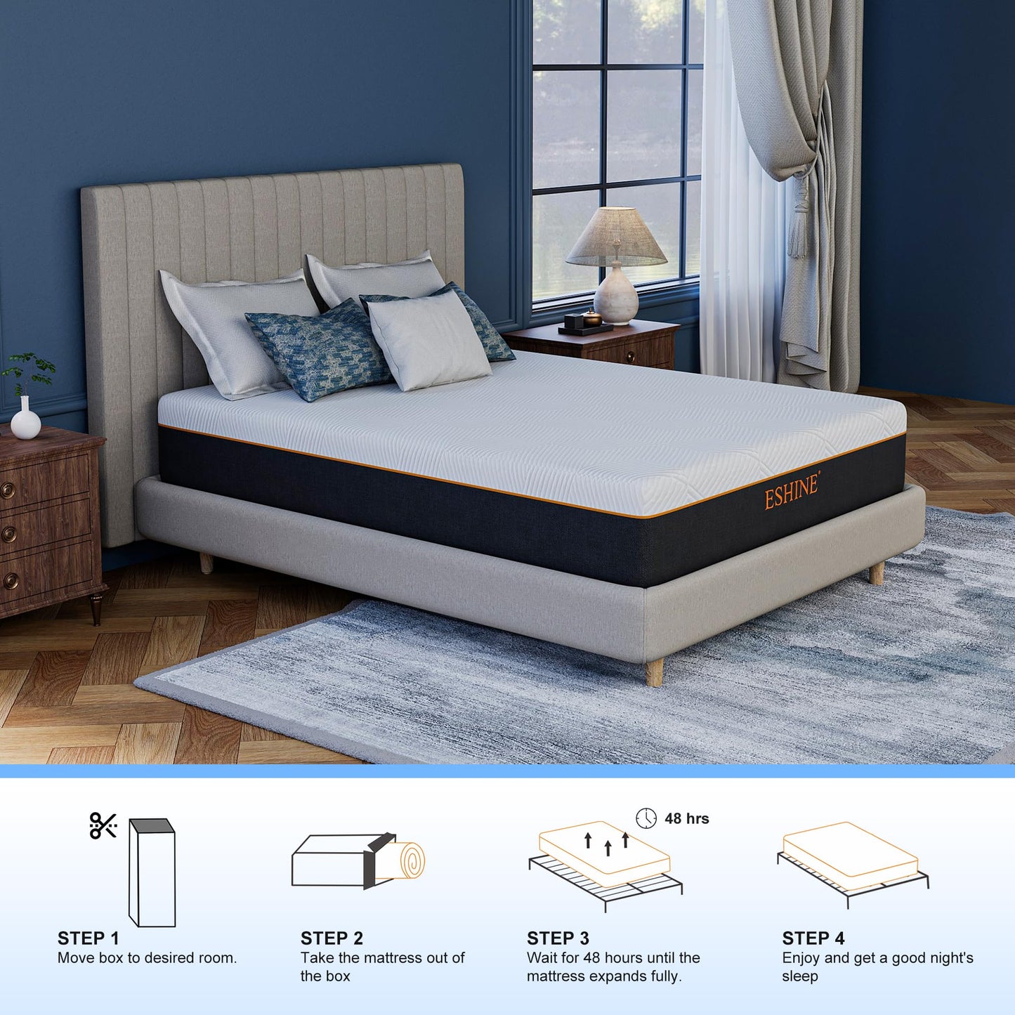 ESHINE 12 INCH Queen Memory Foam Mattress for Back Pain - Gel Foam Queen Mattresses in a Box for Pressure Relief, Green Tea Foam with Flame-Retardant Cover for Comfort Sleep, CertiPUR-US Certified