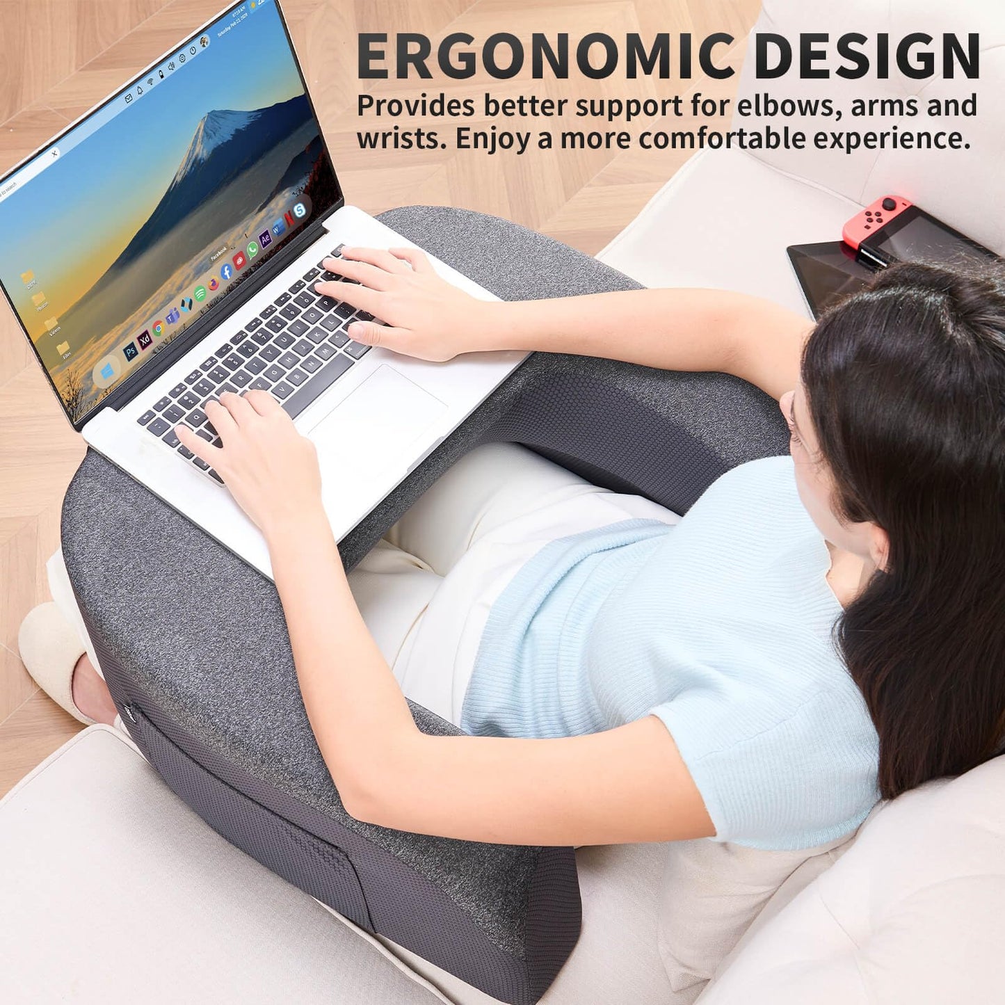 cooloo8 Reading Pillow, Lap Desk, Laptop Pillow for Lap, Large Gaming Pillow for Reading, Working, Gaming or Sitting in Bed Floor Couch(Dark Grey)