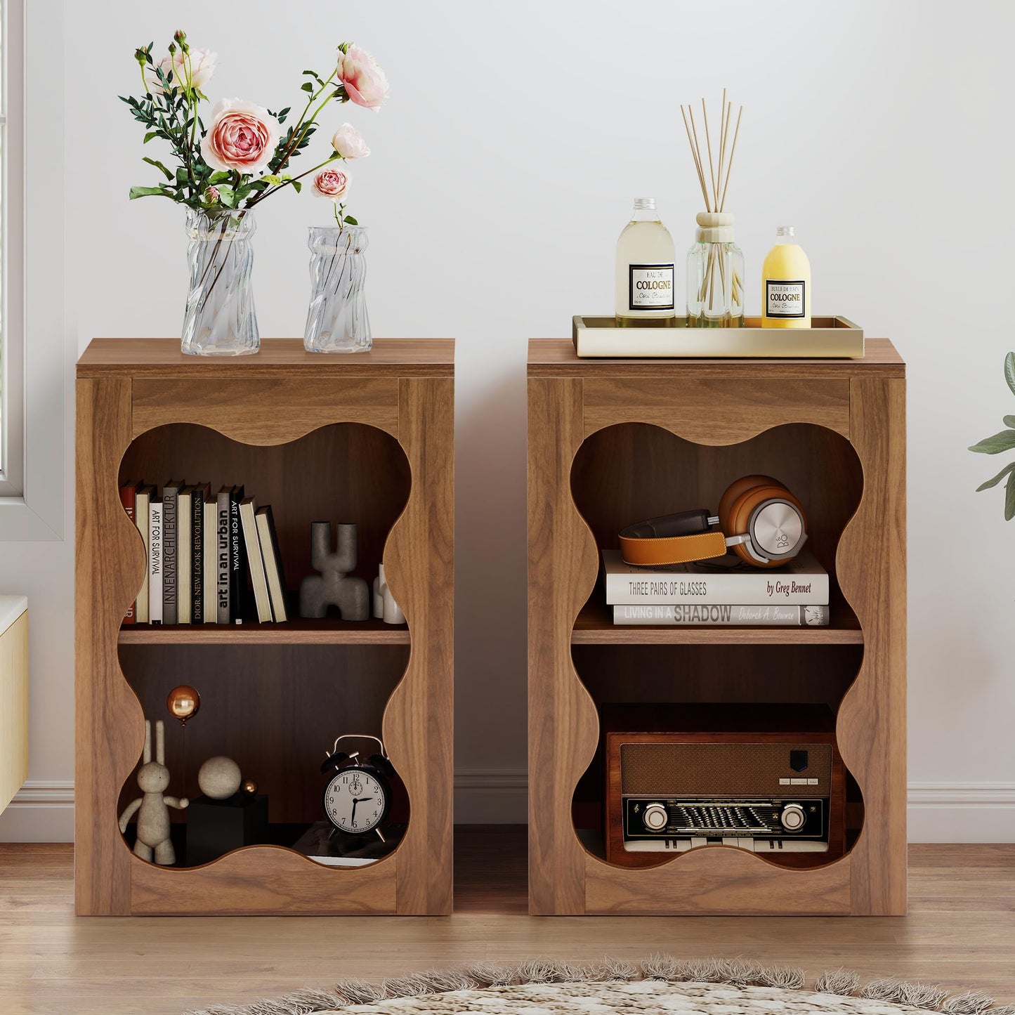 Night Stands for Bedrooms Set of 2, Bedside Table Bedroom Nightstand with Open Shelf Storage, Modern Wood Night Side Bed Table for Bedroom, Living Room, Dorm, Home Office, Small Spaces