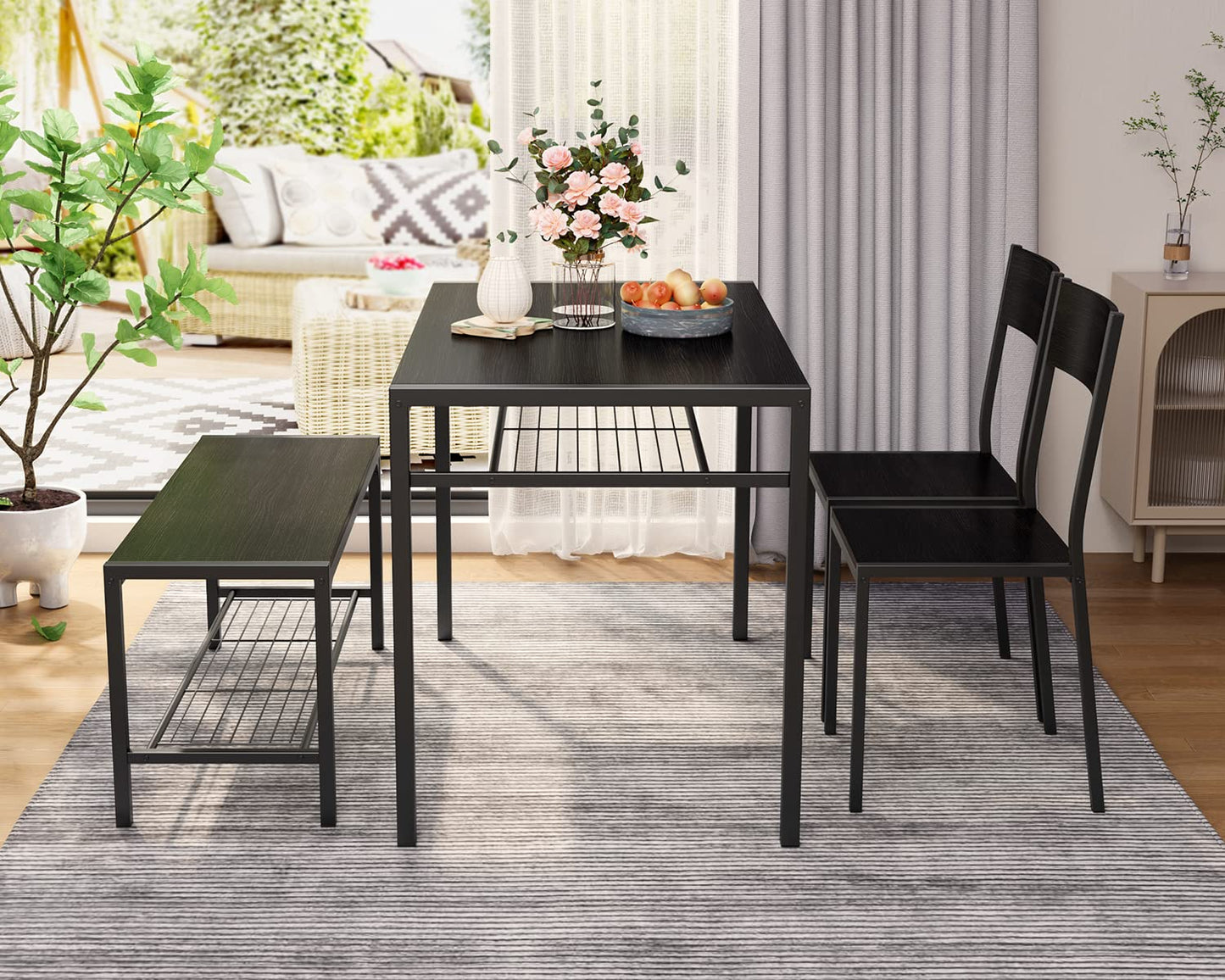 Gizoon Kitchen Table and 2 Chairs for 4 with Bench, 4 Piece Dining Table Set for Small Space, Apartment