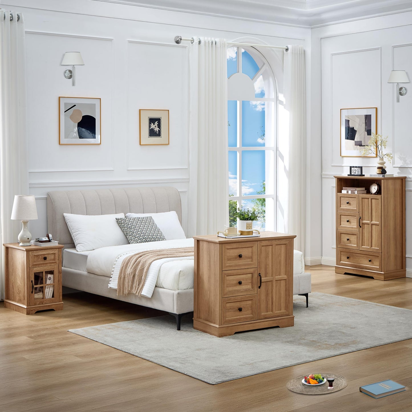 HDDDZSW 3+1 Dresser for Bedroom, Log Dressers Storage with Wooden Drawers and Cross Door, TV Stand Chest of Drawers for Bedroom, Living Room