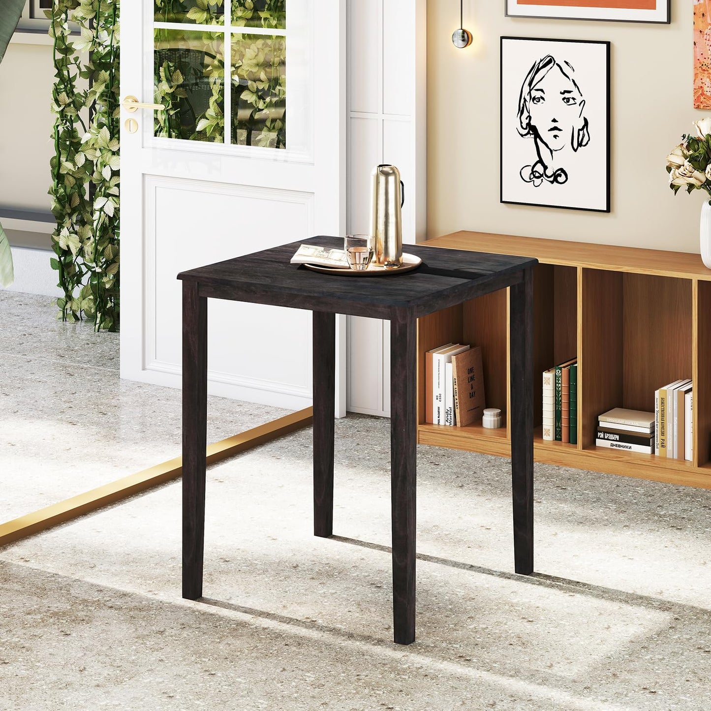 GOFLAME Square Dining Table for 2-4 People, Counter Height Pub Table with Rubber Wood Legs, Wooden Kitchen Table for Dining Room, Bistro, Restaurant, Small Space